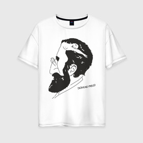 Женская футболка хлопок Oversize с принтом Портрет Зигмунда Фрейда , 100% хлопок | свободный крой, круглый ворот, спущенный рукав, длина до линии бедер
 | зигмунд фрейд | знаменитость | знаменитые личности | психология