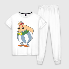 Женская пижама хлопок с принтом Обеликс , 100% хлопок | брюки и футболка прямого кроя, без карманов, на брюках мягкая резинка на поясе и по низу штанин | астерикс | астерикс и обеликс | обеликс