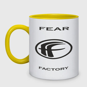 Кружка двухцветная с принтом Fear Factory , керамика | объем — 330 мл, диаметр — 80 мм. Цветная ручка и кайма сверху, в некоторых цветах — вся внутренняя часть | 