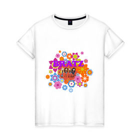 Женская футболка хлопок с принтом Bratz in flowers , 100% хлопок | прямой крой, круглый вырез горловины, длина до линии бедер, слегка спущенное плечо | bratz | братц