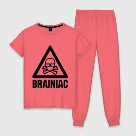 Женская пижама хлопок с принтом Brainiac , 100% хлопок | брюки и футболка прямого кроя, без карманов, на брюках мягкая резинка на поясе и по низу штанин | brainiac | брейниак | комиксы | мозг | череп