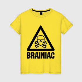 Женская футболка хлопок с принтом Brainiac , 100% хлопок | прямой крой, круглый вырез горловины, длина до линии бедер, слегка спущенное плечо | brainiac | брейниак | комиксы | мозг | череп