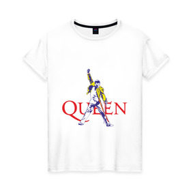 Женская футболка хлопок с принтом Queen(2) , 100% хлопок | прямой крой, круглый вырез горловины, длина до линии бедер, слегка спущенное плечо | rock | классический рок | куин | меркури | меркьюри | рок | фредди | фреди