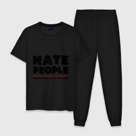 Мужская пижама хлопок с принтом Hate People , 100% хлопок | брюки и футболка прямого кроя, без карманов, на брюках мягкая резинка на поясе и по низу штанин
 | Тематика изображения на принте: hate people | люди | ненавижу людей | ненависть | ничего личного | общество | социопат