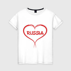Женская футболка хлопок с принтом Люблю Россию! , 100% хлопок | прямой крой, круглый вырез горловины, длина до линии бедер, слегка спущенное плечо | russia | россия | русский | че2012 | я люблю россию | я русский