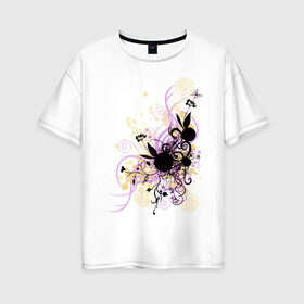 Женская футболка хлопок Oversize с принтом 2 rabbit in flowers , 100% хлопок | свободный крой, круглый ворот, спущенный рукав, длина до линии бедер
 | flowers | playboy | зайчик | плейбой | цветы