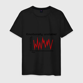 Мужская футболка хлопок с принтом Emotionally Unstable! , 100% хлопок | прямой крой, круглый вырез горловины, длина до линии бедер, слегка спущенное плечо. | pulse | кардиограмма | пульс | ритм сердца | сердце