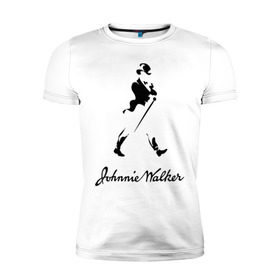 Мужская футболка премиум с принтом Johnnie Walker (2) , 92% хлопок, 8% лайкра | приталенный силуэт, круглый вырез ворота, длина до линии бедра, короткий рукав | Тематика изображения на принте: johnnie walker | бар | бармен | виски | джонни уокер