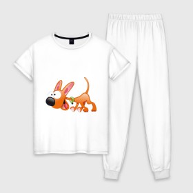 Женская пижама хлопок с принтом Cartoon dog (2) , 100% хлопок | брюки и футболка прямого кроя, без карманов, на брюках мягкая резинка на поясе и по низу штанин | мультяшный | песик | собака