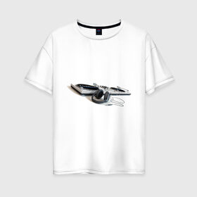Женская футболка хлопок Oversize с принтом Музыка (12) , 100% хлопок | свободный крой, круглый ворот, спущенный рукав, длина до линии бедер
 | вертушки | музыка | наушники | пластинки