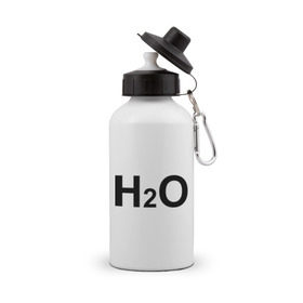Бутылка спортивная с принтом H2O , металл | емкость — 500 мл, в комплекте две пластиковые крышки и карабин для крепления | Тематика изображения на принте: вода | наука | формула | химический | химия