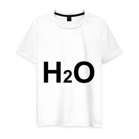 Мужская футболка хлопок с принтом H2O , 100% хлопок | прямой крой, круглый вырез горловины, длина до линии бедер, слегка спущенное плечо. | Тематика изображения на принте: вода | наука | формула | химический | химия