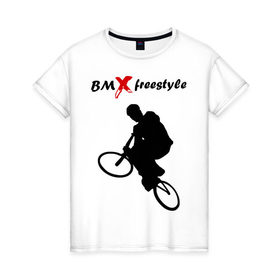 Женская футболка хлопок с принтом BMX freestyle (2) , 100% хлопок | прямой крой, круглый вырез горловины, длина до линии бедер, слегка спущенное плечо | moto gp | motokross | x fighters | мото | мотокросс | х файтерс | экстрим