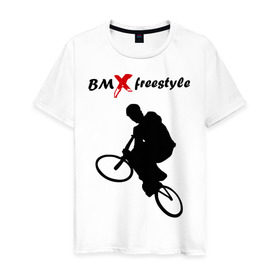 Мужская футболка хлопок с принтом BMX freestyle (2) , 100% хлопок | прямой крой, круглый вырез горловины, длина до линии бедер, слегка спущенное плечо. | Тематика изображения на принте: moto gp | motokross | x fighters | мото | мотокросс | х файтерс | экстрим