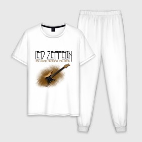 Мужская пижама хлопок с принтом Led Zeppelin (2) , 100% хлопок | брюки и футболка прямого кроя, без карманов, на брюках мягкая резинка на поясе и по низу штанин
 | heavy metal | led zepelin | metal | rock | trash metal | квартет | лед | метал | рок | рок группа | рок группы | трэш метал | хеви метал | цеппелин