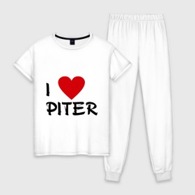 Женская пижама хлопок с принтом Я люблю Питер! , 100% хлопок | брюки и футболка прямого кроя, без карманов, на брюках мягкая резинка на поясе и по низу штанин | piter | город | города | место жительства | петербург | питер | санкт | сенкт петербург | я люблю