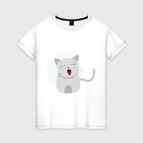 Женская футболка хлопок с принтом Котенок , 100% хлопок | прямой крой, круглый вырез горловины, длина до линии бедер, слегка спущенное плечо | животные | котенок | кошка | кошки