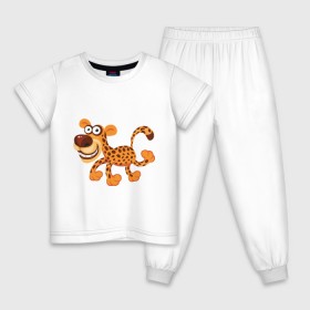Детская пижама хлопок с принтом Леопард smile , 100% хлопок |  брюки и футболка прямого кроя, без карманов, на брюках мягкая резинка на поясе и по низу штанин
 | leopard | животные | леопард | улыбка