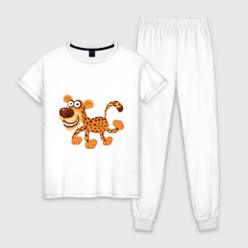 Женская пижама хлопок с принтом Леопард smile , 100% хлопок | брюки и футболка прямого кроя, без карманов, на брюках мягкая резинка на поясе и по низу штанин | leopard | животные | леопард | улыбка