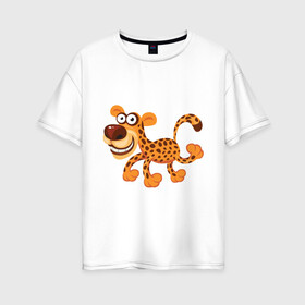 Женская футболка хлопок Oversize с принтом Леопард smile , 100% хлопок | свободный крой, круглый ворот, спущенный рукав, длина до линии бедер
 | leopard | животные | леопард | улыбка