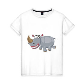 Женская футболка хлопок с принтом Носорог smile , 100% хлопок | прямой крой, круглый вырез горловины, длина до линии бедер, слегка спущенное плечо | веселый носорог | животные | носорог | улыбка