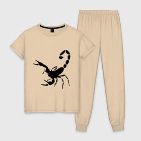 Женская пижама хлопок с принтом Scorpion , 100% хлопок | брюки и футболка прямого кроя, без карманов, на брюках мягкая резинка на поясе и по низу штанин | скорпион