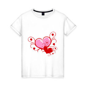 Женская футболка хлопок с принтом 2 сердца , 100% хлопок | прямой крой, круглый вырез горловины, длина до линии бедер, слегка спущенное плечо | heart | love | любовь | сердечко | сердце