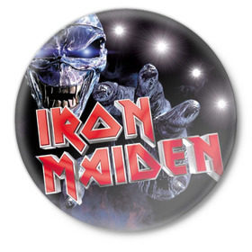 Значок с принтом Iron maiden sign ,  металл | круглая форма, металлическая застежка в виде булавки | iron maiden | manowar | metall | metallica | рок | хэви метал