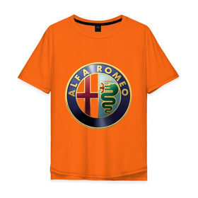 Мужская футболка хлопок Oversize с принтом Альфа Ромео , 100% хлопок | свободный крой, круглый ворот, “спинка” длиннее передней части | Тематика изображения на принте: alfa romeo | автобренд | автомобили | альфа ромео | бренд | бренды | логотип | машины