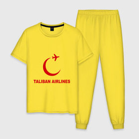 Мужская пижама хлопок с принтом Taliban airlines (2) , 100% хлопок | брюки и футболка прямого кроя, без карманов, на брюках мягкая резинка на поясе и по низу штанин
 | airlines | taliban | авиалинии | полет | рейс | самолет | талибы