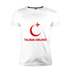 Мужская футболка премиум с принтом Taliban airlines (2) , 92% хлопок, 8% лайкра | приталенный силуэт, круглый вырез ворота, длина до линии бедра, короткий рукав | Тематика изображения на принте: airlines | taliban | авиалинии | полет | рейс | самолет | талибы