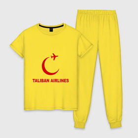 Женская пижама хлопок с принтом Taliban airlines (2) , 100% хлопок | брюки и футболка прямого кроя, без карманов, на брюках мягкая резинка на поясе и по низу штанин | airlines | taliban | авиалинии | полет | рейс | самолет | талибы