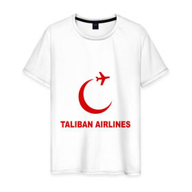 Мужская футболка хлопок с принтом Taliban airlines (2) , 100% хлопок | прямой крой, круглый вырез горловины, длина до линии бедер, слегка спущенное плечо. | airlines | taliban | авиалинии | полет | рейс | самолет | талибы