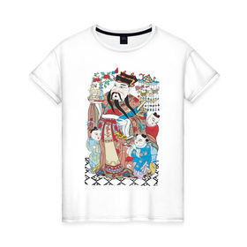 Женская футболка хлопок с принтом Китайские мотивы , 100% хлопок | прямой крой, круглый вырез горловины, длина до линии бедер, слегка спущенное плечо | древний китай | картина | китай | китайская семья | китайские мотивы