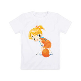 Детская футболка хлопок с принтом Баскетболистка , 100% хлопок | круглый вырез горловины, полуприлегающий силуэт, длина до линии бедер | баскетбольный мяч | девочка баскетболистка