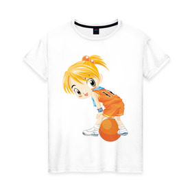 Женская футболка хлопок с принтом Баскетболистка , 100% хлопок | прямой крой, круглый вырез горловины, длина до линии бедер, слегка спущенное плечо | баскетбольный мяч | девочка баскетболистка
