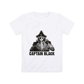 Детская футболка хлопок с принтом Captain Black , 100% хлопок | круглый вырез горловины, полуприлегающий силуэт, длина до линии бедер | Тематика изображения на принте: пират | скелет
