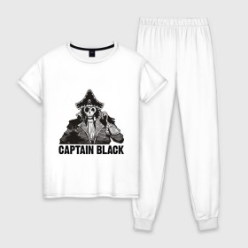 Женская пижама хлопок с принтом Captain Black , 100% хлопок | брюки и футболка прямого кроя, без карманов, на брюках мягкая резинка на поясе и по низу штанин | пират | скелет