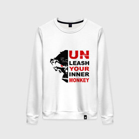 Женский свитшот хлопок с принтом Unlish your inner monkey , 100% хлопок | прямой крой, круглый вырез, на манжетах и по низу широкая трикотажная резинка  | parkour | паркур