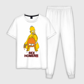 Мужская пижама хлопок с принтом Simpsons (2) , 100% хлопок | брюки и футболка прямого кроя, без карманов, на брюках мягкая резинка на поясе и по низу штанин
 | гомер