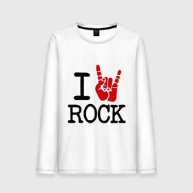 Мужской лонгслив хлопок с принтом Люблю рок , 100% хлопок |  | i love | i love rock | rock | музыка | рок | я люблю