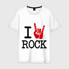 Мужская футболка хлопок с принтом Люблю рок , 100% хлопок | прямой крой, круглый вырез горловины, длина до линии бедер, слегка спущенное плечо. | i love | i love rock | rock | музыка | рок | я люблю
