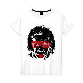 Женская футболка хлопок с принтом Einstein (2) , 100% хлопок | прямой крой, круглый вырез горловины, длина до линии бедер, слегка спущенное плечо | club | einstein | жалюзи | клуб | очки жалюзи | портрет | эйнштейн