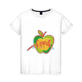 Женская футболка хлопок с принтом Apple (3) , 100% хлопок | прямой крой, круглый вырез горловины, длина до линии бедер, слегка спущенное плечо | Тематика изображения на принте: apple | яблоко | яблочко
