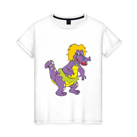 Женская футболка хлопок с принтом Динозаврик , 100% хлопок | прямой крой, круглый вырез горловины, длина до линии бедер, слегка спущенное плечо | динозавр | динозаврик | дракон. дракончик