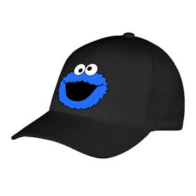 Бейсболка с принтом Cookie Monster face , 100% хлопок | классический козырек, металлическая застежка-регулятор размера | cookie monster | куки монстр | сезам | улица сезам
