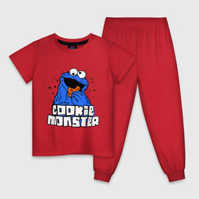 Детская пижама хлопок с принтом Cookie monster ест печеньку , 100% хлопок |  брюки и футболка прямого кроя, без карманов, на брюках мягкая резинка на поясе и по низу штанин
 | cookie monster | куки монстр | улица сезам
