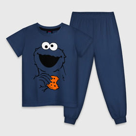Детская пижама хлопок с принтом Cookie monsters - с печеньем , 100% хлопок |  брюки и футболка прямого кроя, без карманов, на брюках мягкая резинка на поясе и по низу штанин
 | Тематика изображения на принте: cookie monster | куки монстр | сезам | улица сезам