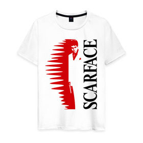 Мужская футболка хлопок с принтом Аль Пачино - Scarface (white) , 100% хлопок | прямой крой, круглый вырез горловины, длина до линии бедер, слегка спущенное плечо. | scarface | аль пачино | лицо со шрамом