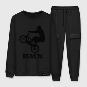 Мужской костюм хлопок с принтом BMX (3) , 100% хлопок | на свитшоте круглая горловина, мягкая резинка по низу. Брюки заужены к низу, на них два вида карманов: два “обычных” по бокам и два объемных, с клапанами, расположенные ниже линии бедра. Брюки с мягкой трикотажной резинкой на поясе и по низу штанин. В поясе для дополнительного комфорта — широкие завязки | bmx | бмх | велик | вело | велосипед | велосипедист | велоспорт | райдер | фрирайд | экстремальный спорт | экстрим